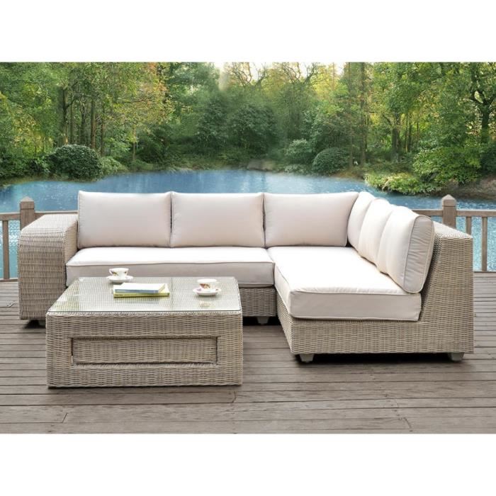 Salon de jardin en résine tressée beige