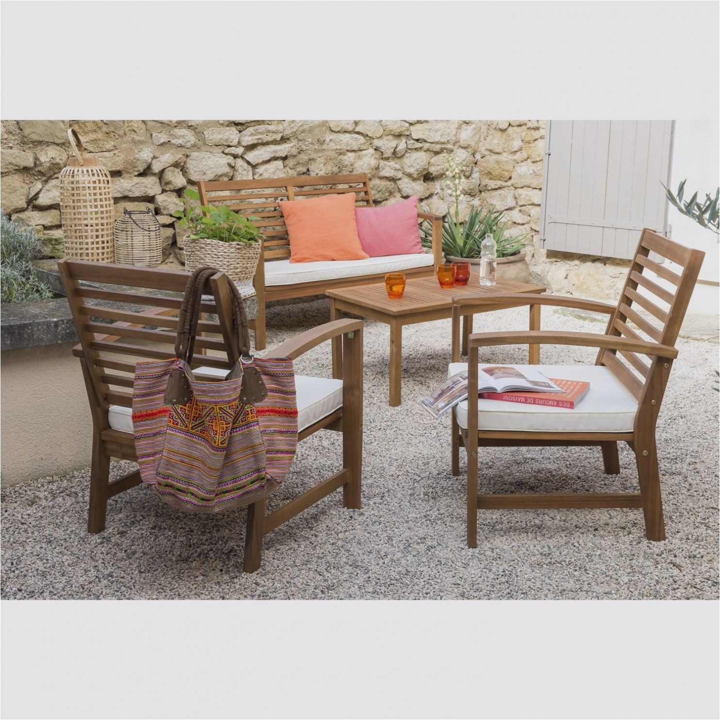 Salon de jardin tresse gris clair pas cher