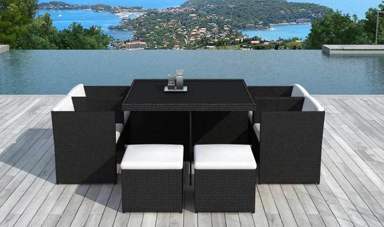 Salon de jardin resine tressee noir 8 places