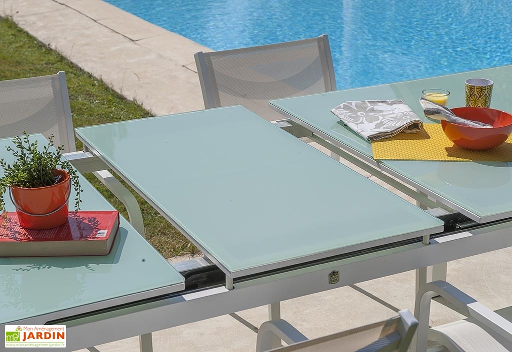 Salon de jardin alu et verre extensible