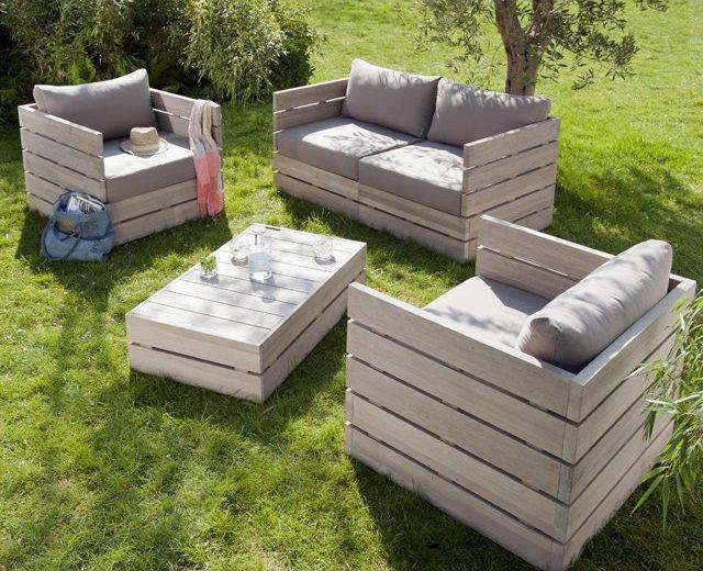 Salon de jardin bois fait maison