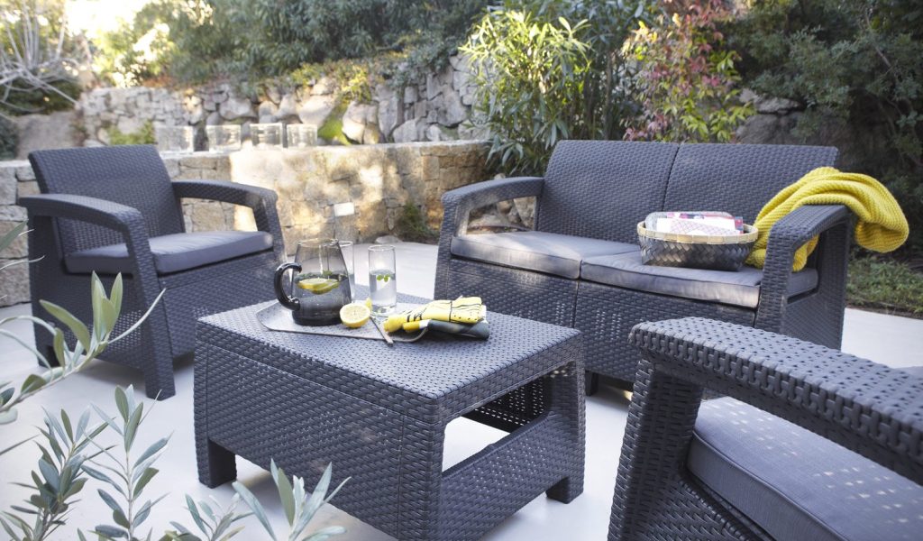 Salon de jardin en résine corfu keter gris anthracite