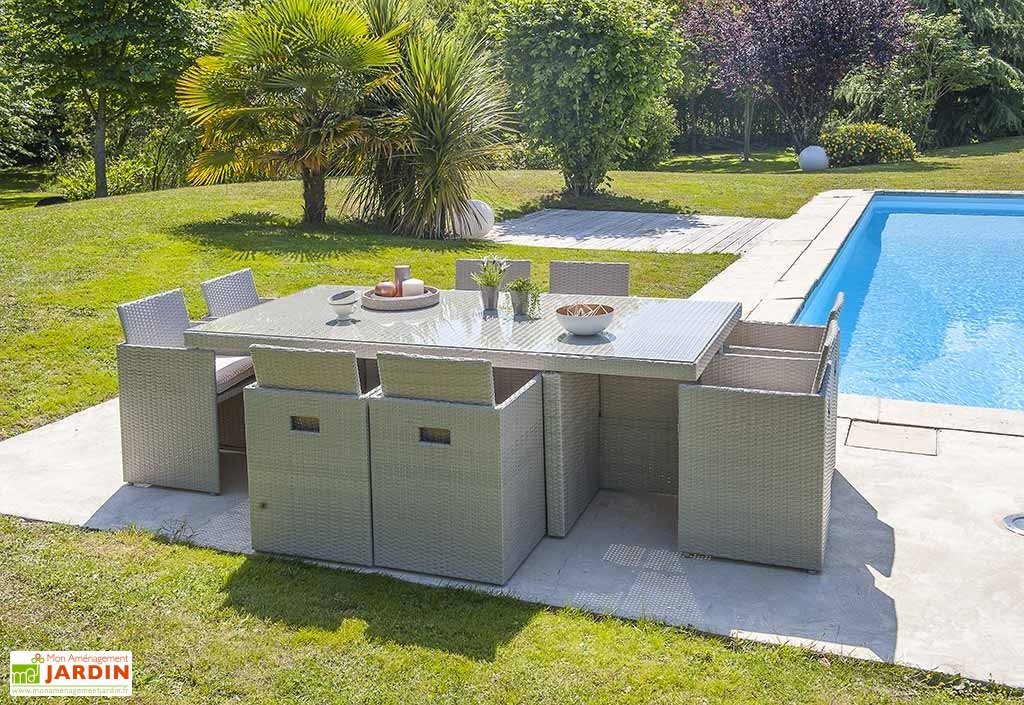 Salon de jardin en resine tressée encastrable