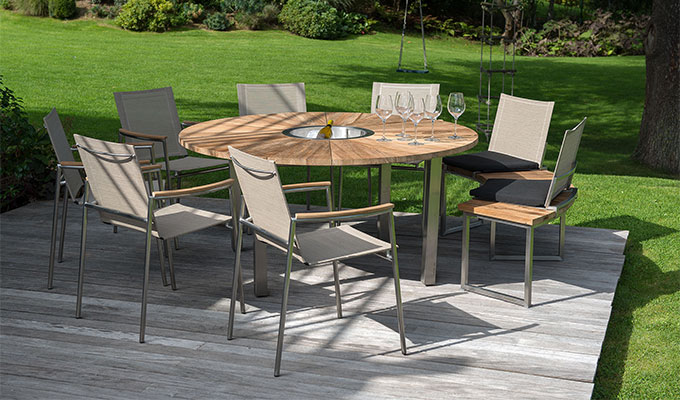 Salon de jardin inox et teck