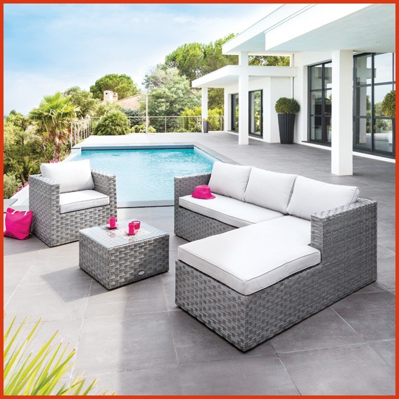 Salon de jardin en resine tressee gris clair