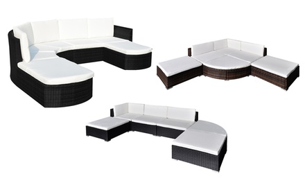 Salon de jardin en rotin demi cercle marron