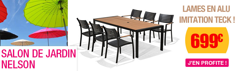 Salon de jardin aluminium imitation bois