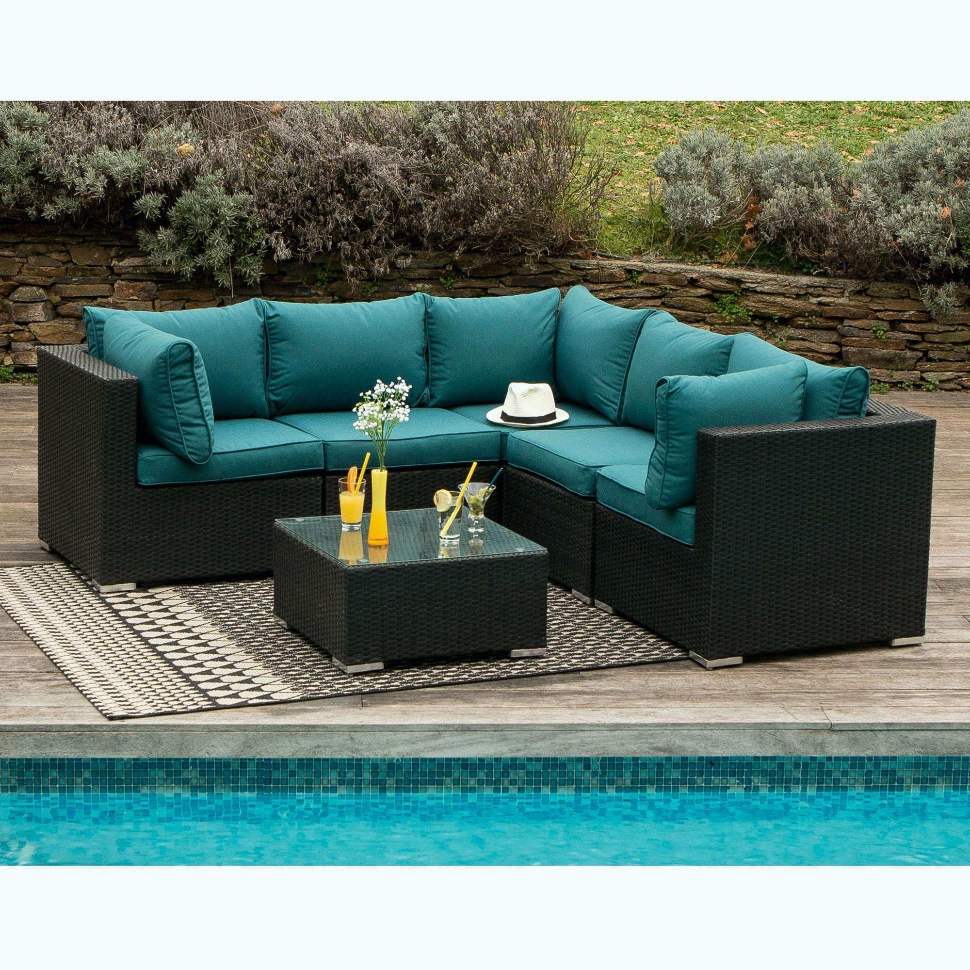 Salon de jardin gris et turquoise