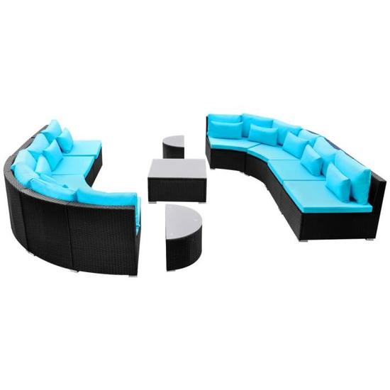 Mobilier de jardin polyéthylène rotin bleu