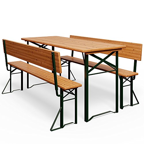 Salon de jardin table pliable + 2x bancs + dossier