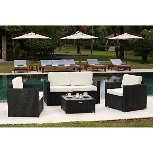 Bali salon de jardin 4 places en résine tressée et acier