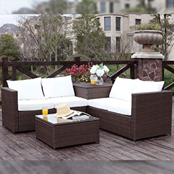 Salon de jardin résine tressée avec table coffre