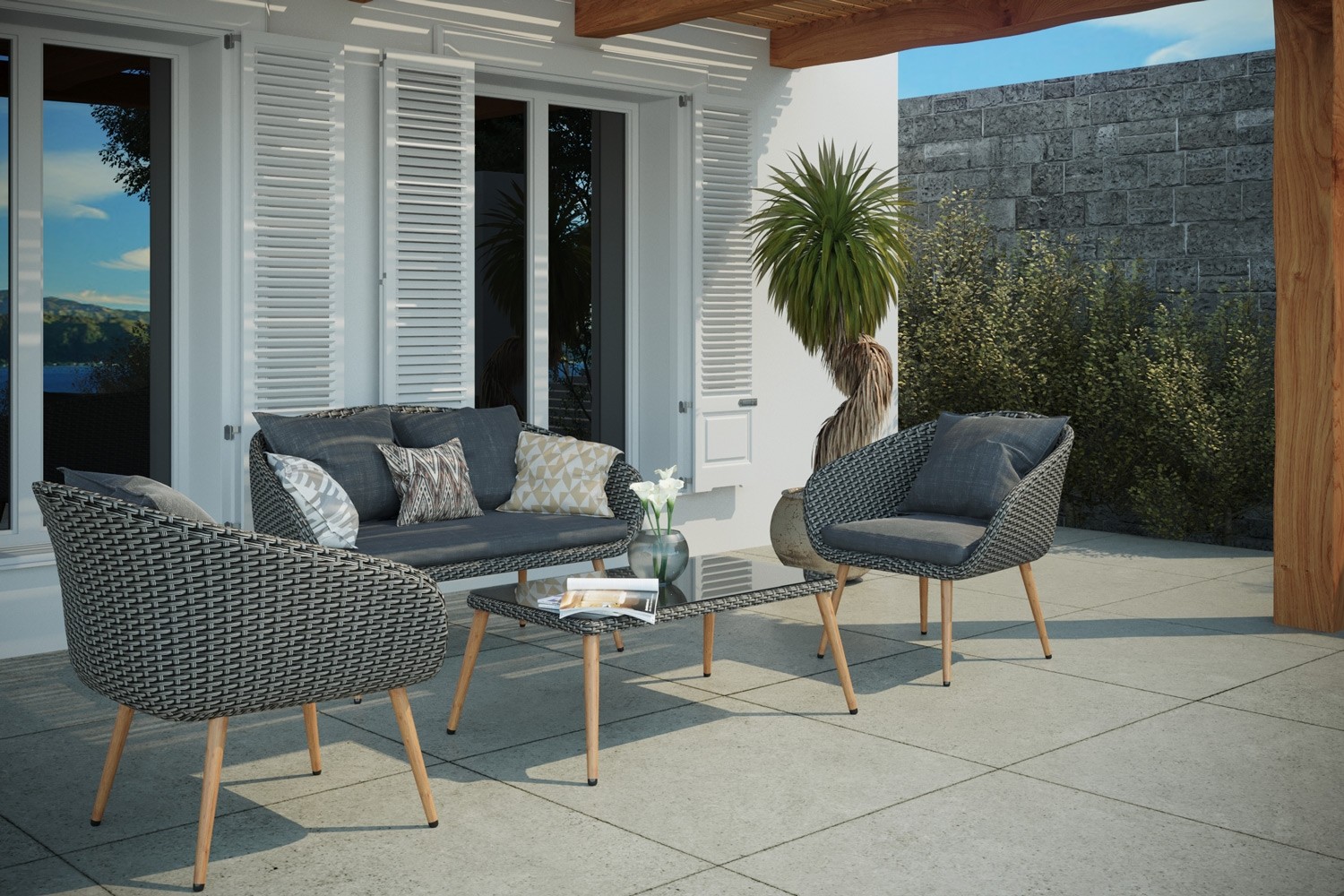 Mobilier de jardin rotin tresse