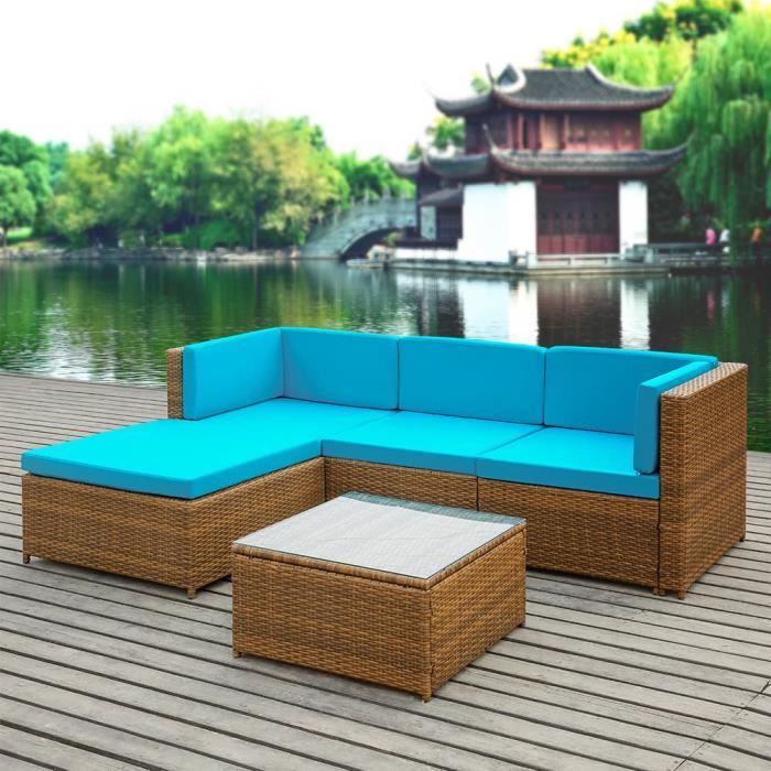 Salon de jardin coussin bleu