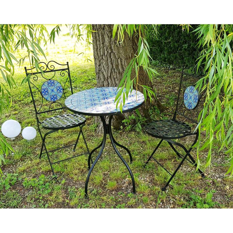 Salon de jardin mosaique bleu