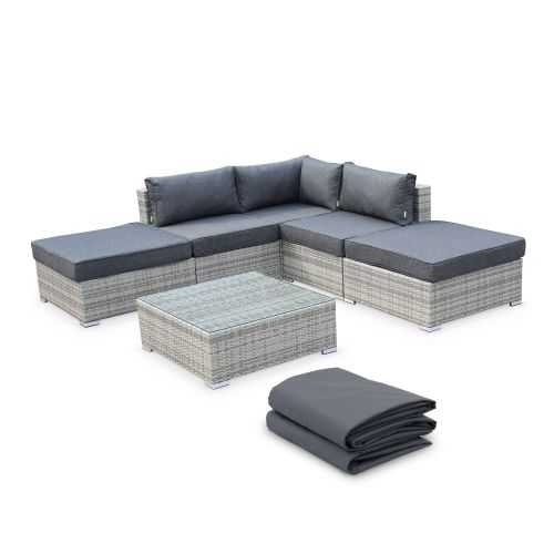 Salon de jardin ottoman résine tressee + housse de protection