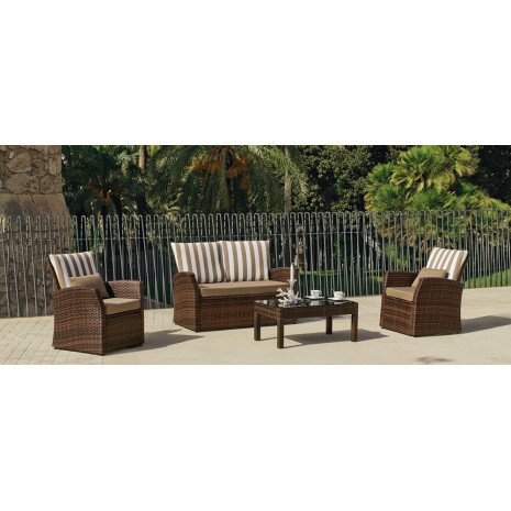 Mobilier de jardin resine tressee marron