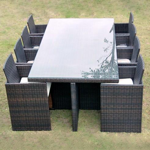 Salon de jardin résine tressée 8 places encastrables avec dossiers