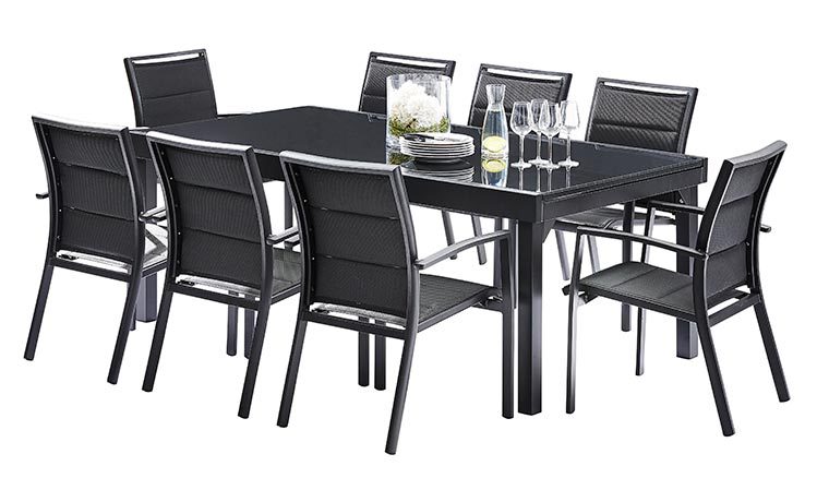 Salon de jardin sofia - table avec rallonge et 6 fauteuils-blanc