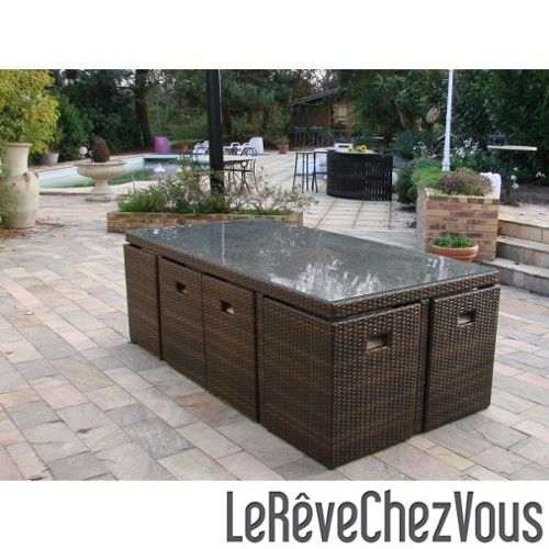 Salon de jardin en résine tressée pas cher 8 places